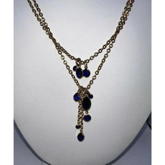 NWT Forth & Towne Multi Layer Gold Tone Cobalt Blue Dangle Necklace - Picture 3 of 4